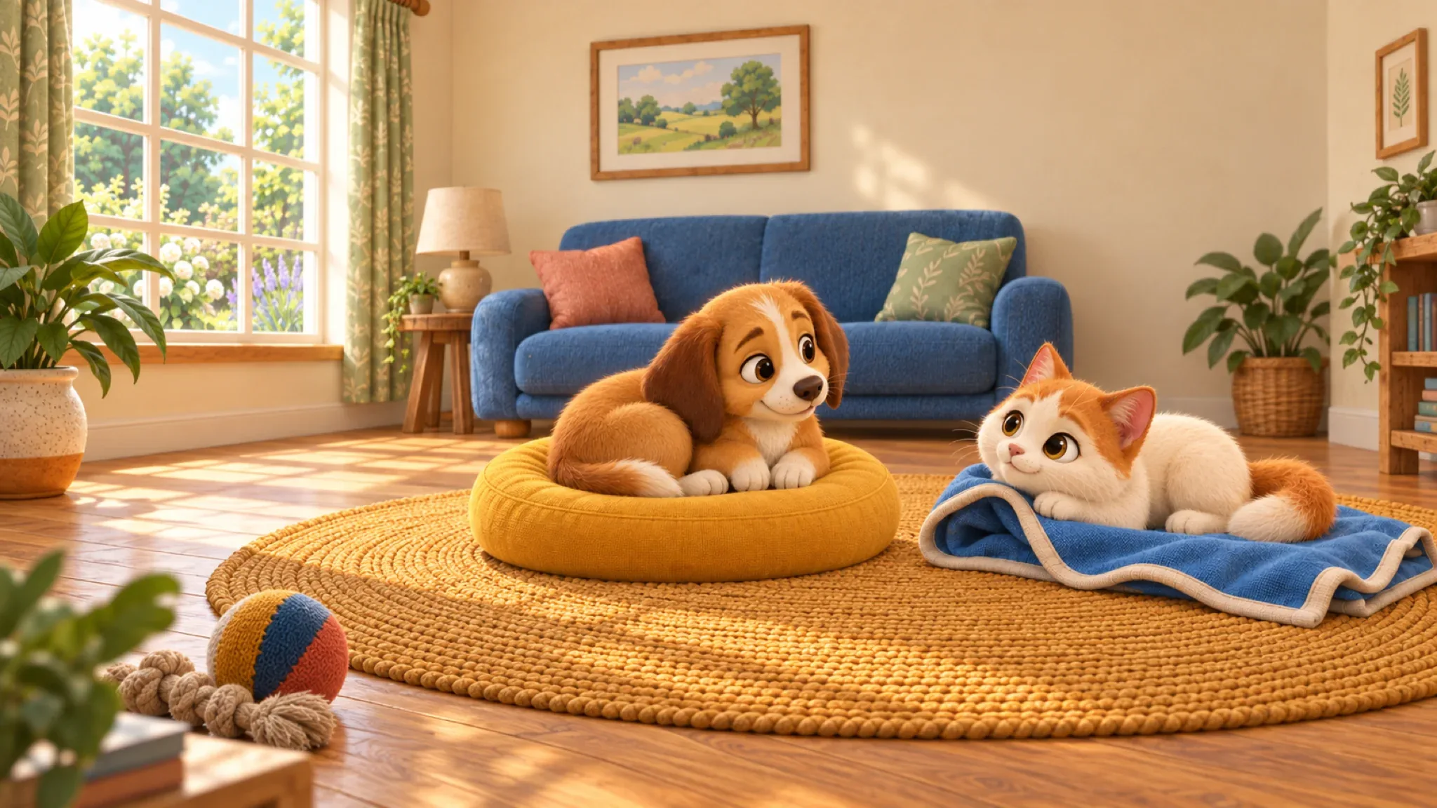 Pudding and Dash together in their sunny living room.